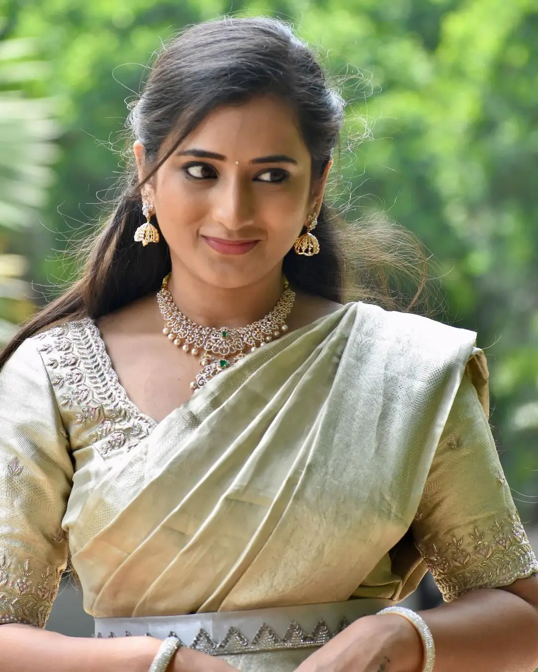 Telugu Actress Viraajita in Beautiful Green Saree Blouse